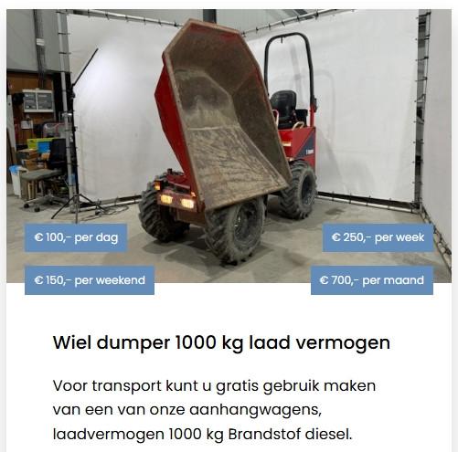 Verhuur Grondverzetmachines, generator en aanhangwagens