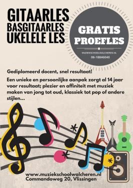 GRATIS PROEFLES GITAAR, BASGITAAR OF UKELELE, DRUMS