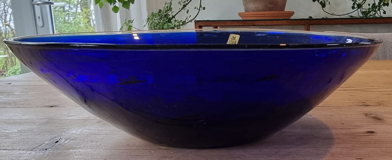 Vintage schaal "peacock eye" blauw, Erwin Eisch