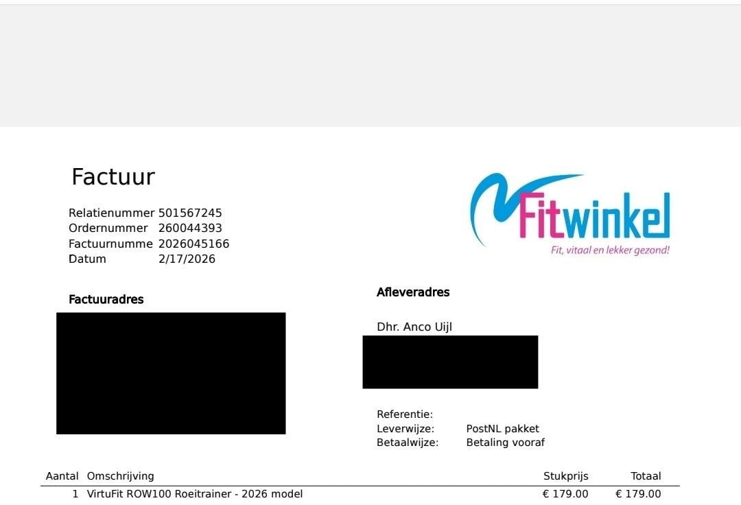 Roeitrainer virtufit row 1.0