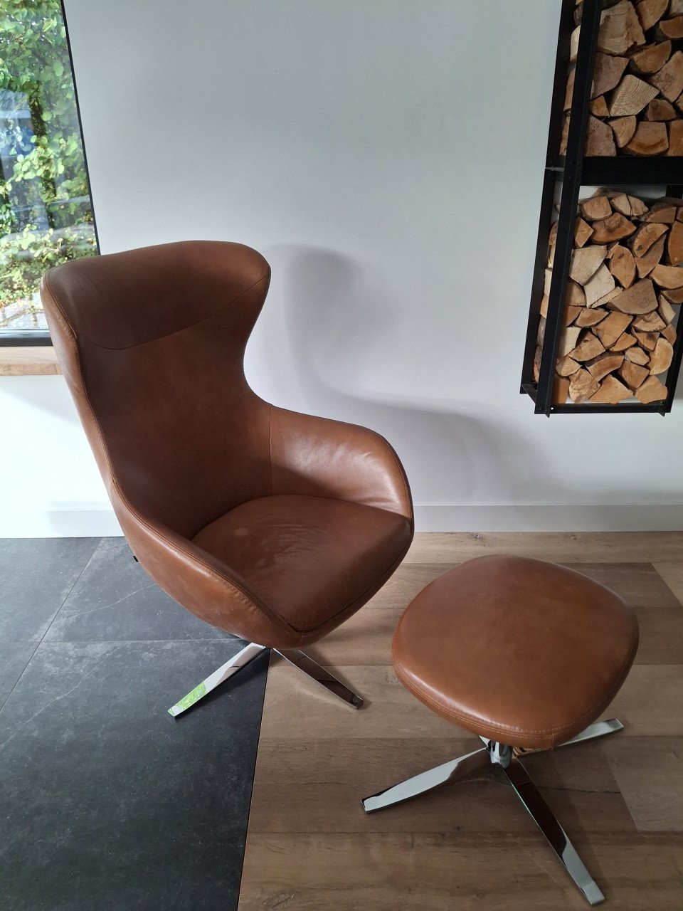 Draaifauteuil Long Beach Cognac buffelo Leer