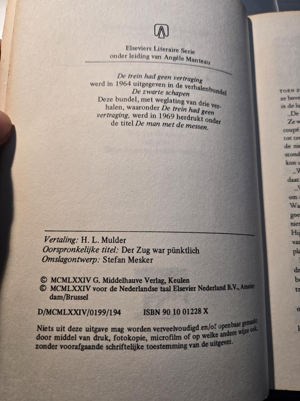 Boek De trein had geen vertraging 1974 1edruk van een heruitgave