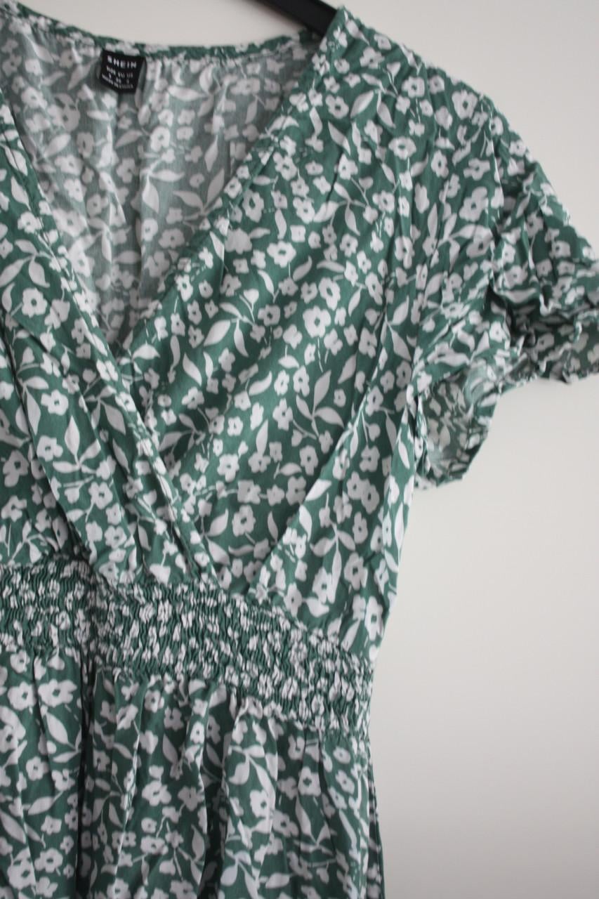 Groen met witte  bloemen print jurk  maat s-36