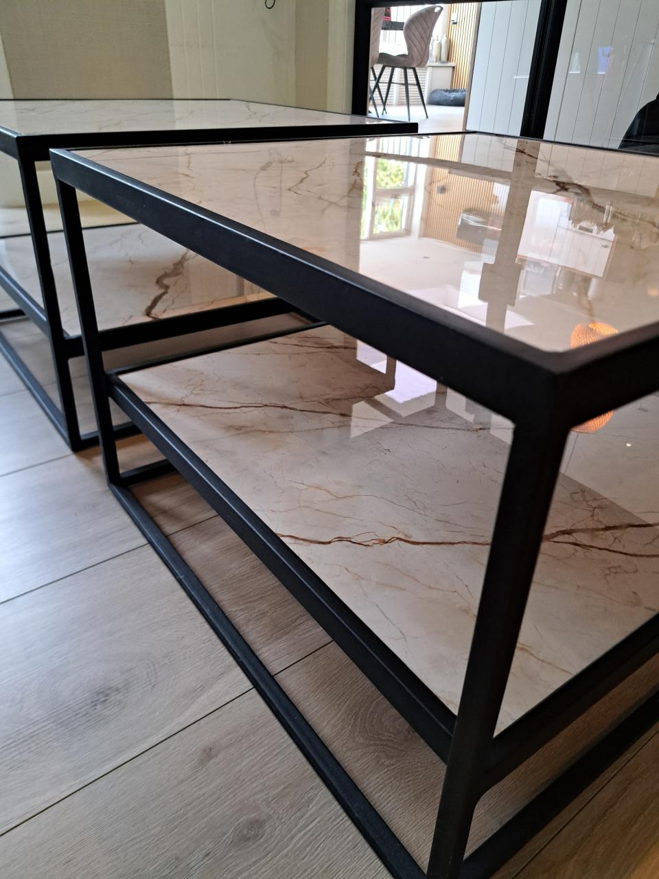 Salontafels staal met marmer