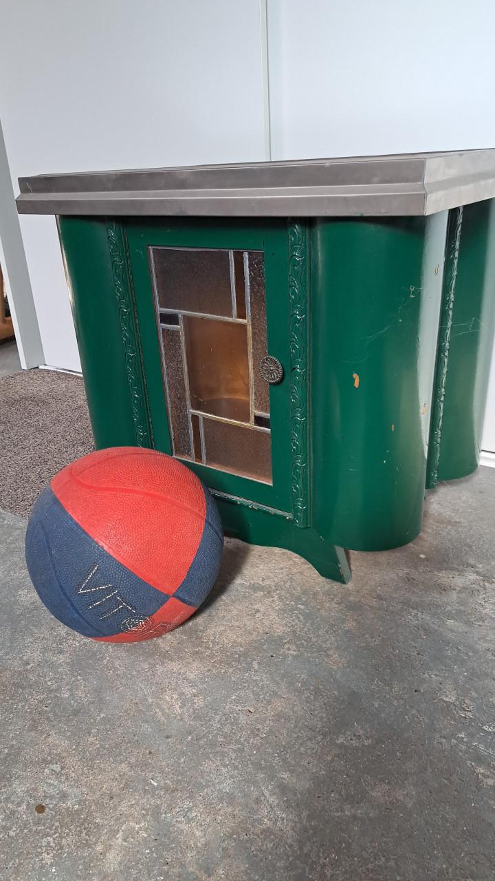 Thee-kastje vintage met glas-in-lood deurtjed