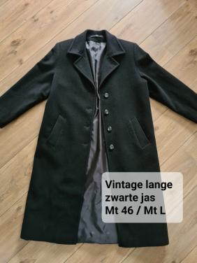 Mooie Vintage lange zwarte jas Mt 46 / Mt L