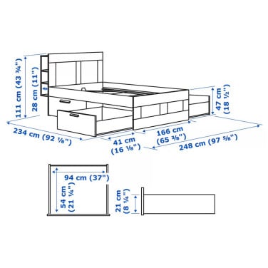 Ikea tweepersoonsbed Brimnes zwart met opberger en bedeinde 160x200