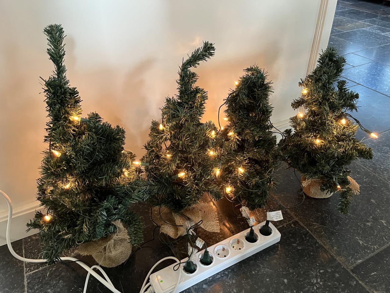 4 kerstboompjes met lampjes