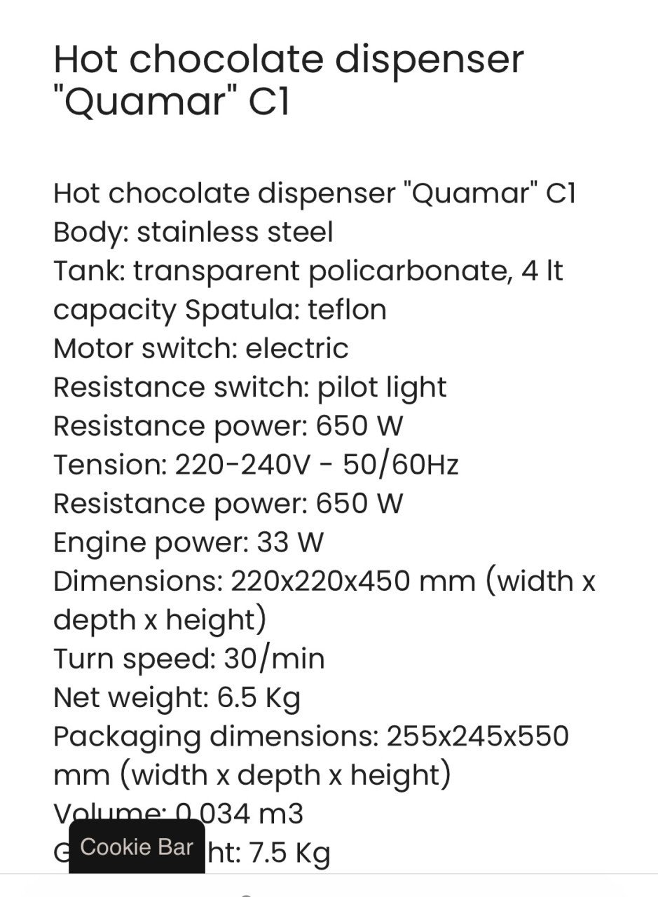 Chocolade dispenser  Quamar C1