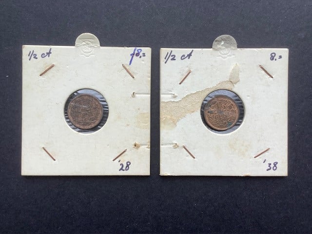 Wilhelmina lotje 1/2 cent 7 stuks.