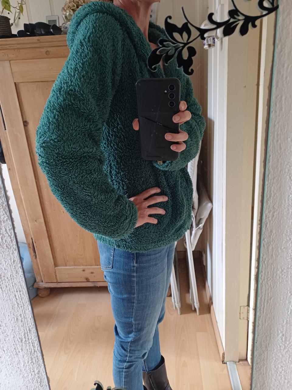 HEMA groen, fluffy vest met capuchon, maat S