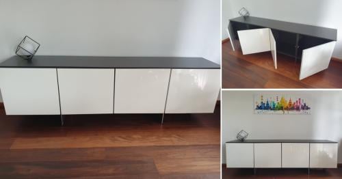 Hoogglans wit dressoir 4 deurs houtlook blad design kast