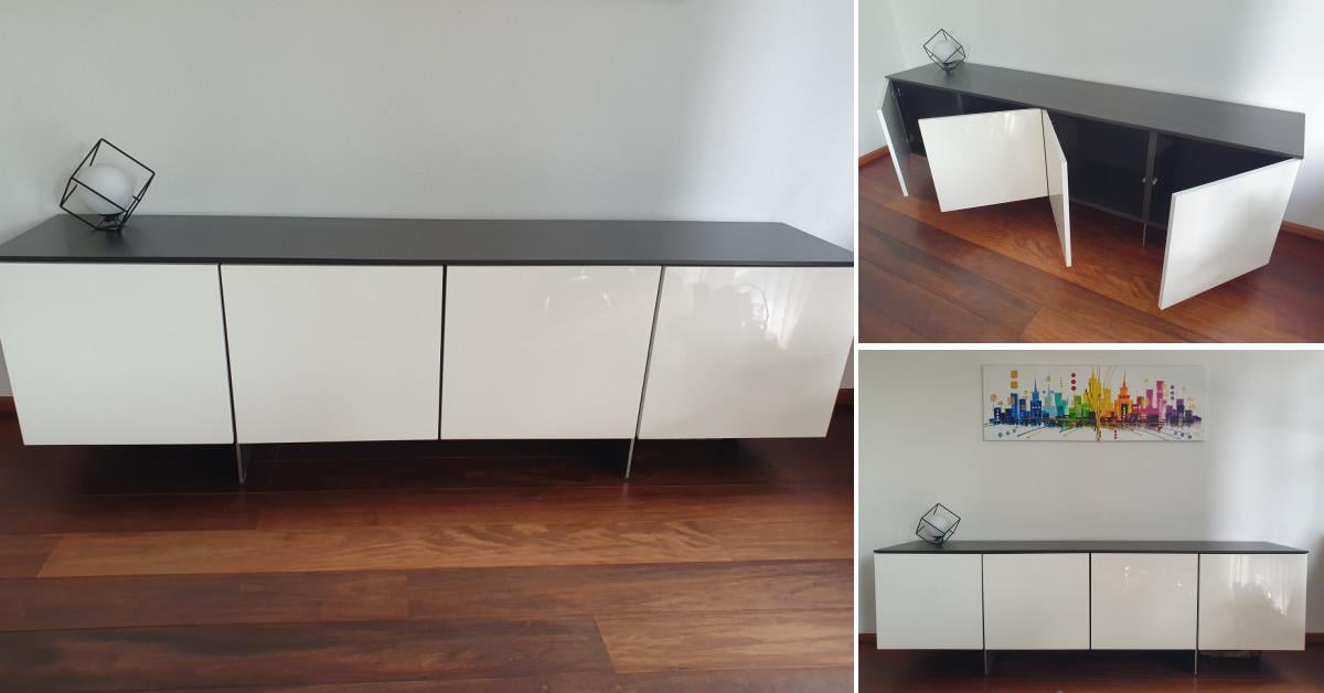 Hoogglans wit dressoir 4 deurs houtlook blad design kast