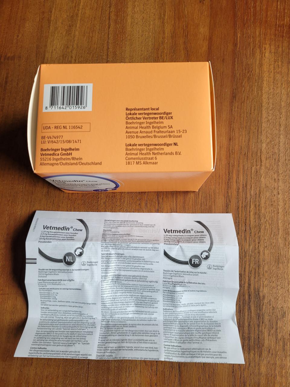 Vetmedin tabletten 5 mg voor honden.