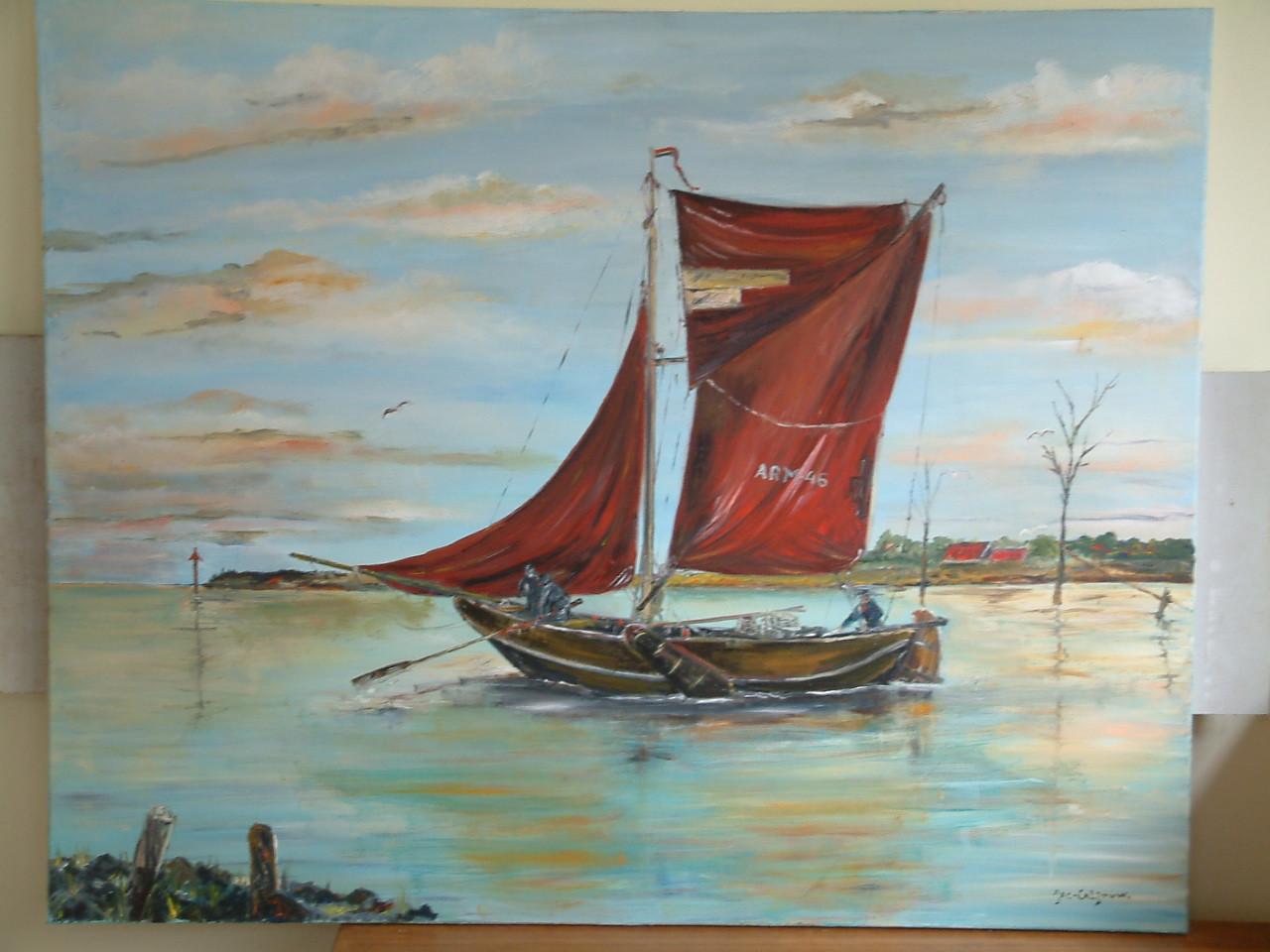 Oudere vissers zeil schepen  jac caljouw  schilderijen Arnemuiden