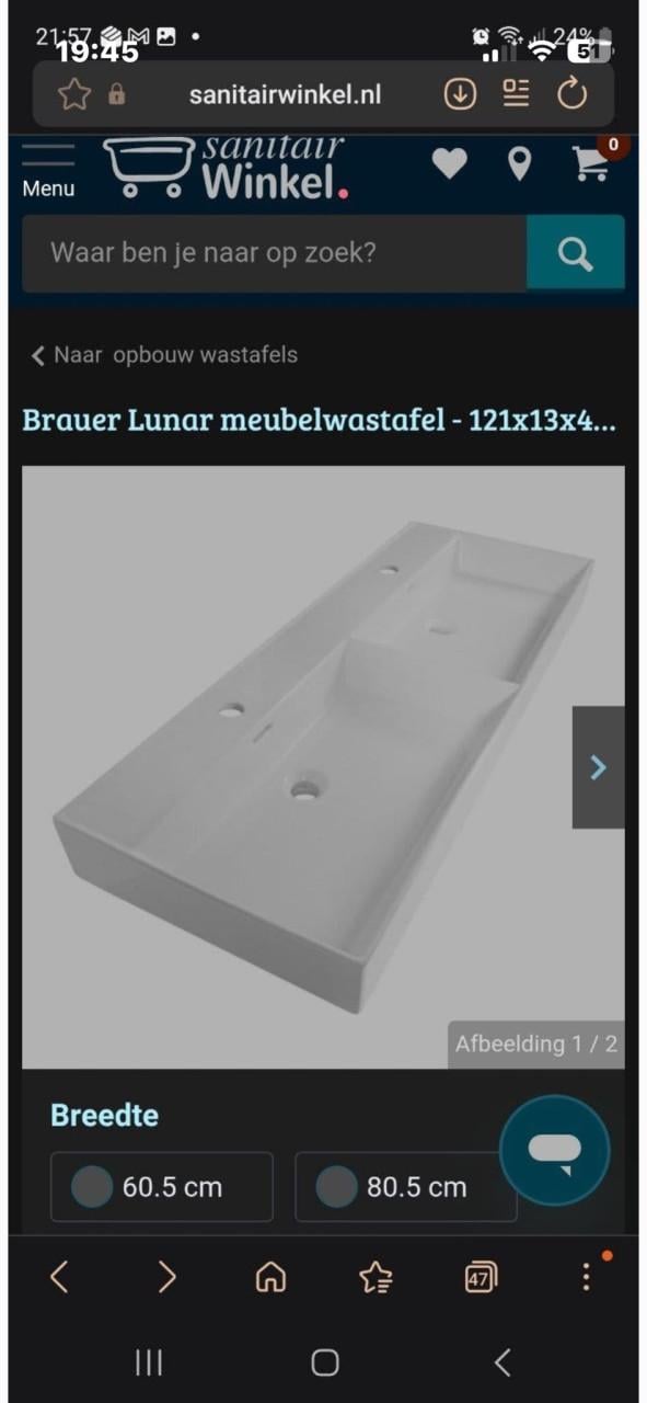 Wastafel Brauer lunar 120,5cm breed