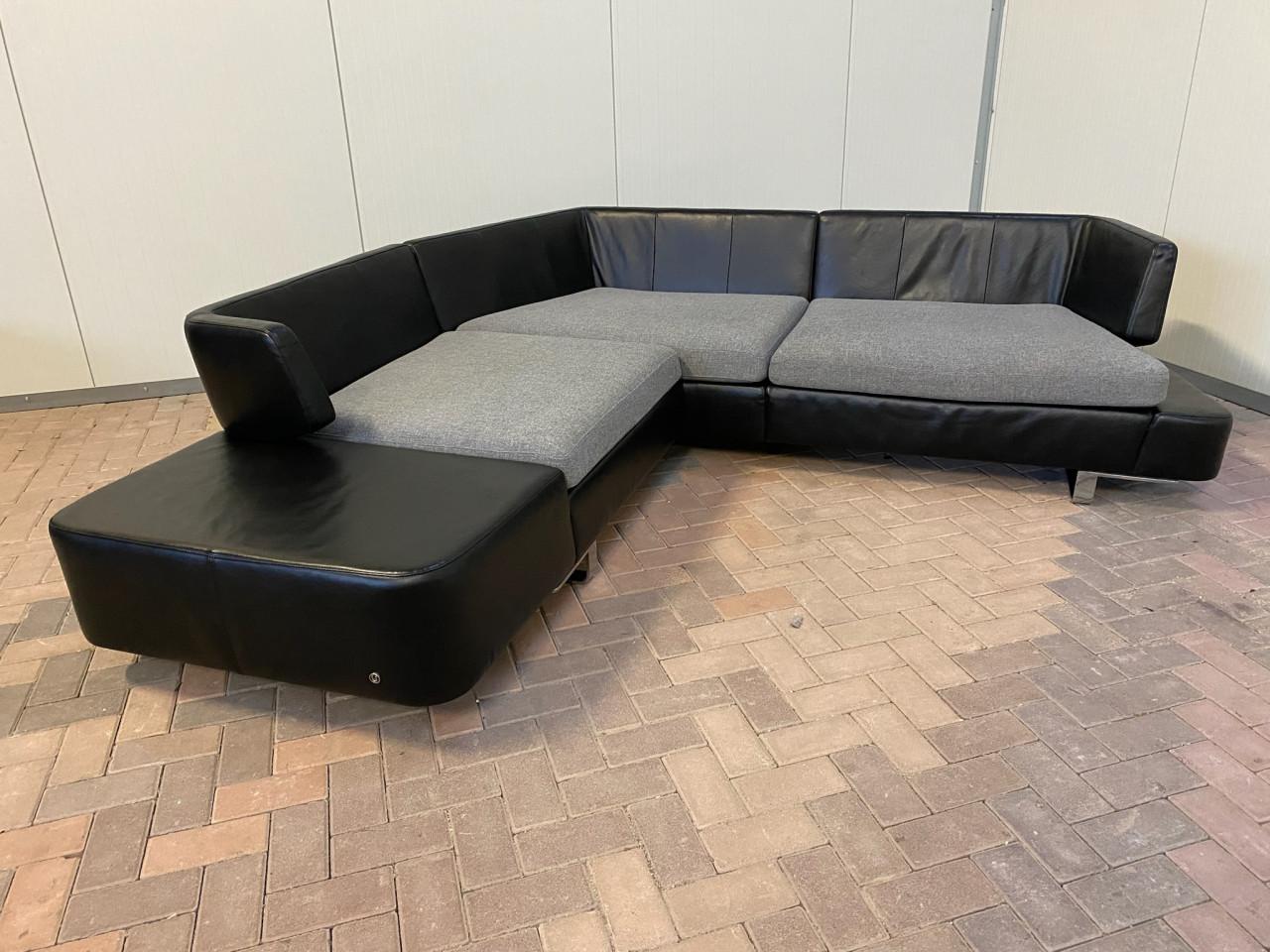 Natuzzi Opus Zwarte Leren Hoekbank-Gratis Levering NL
