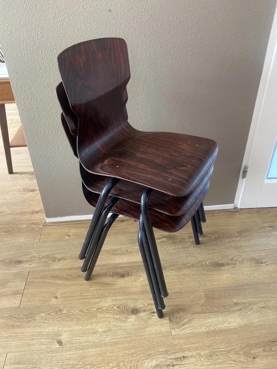 3 vintage schoolstoelen jaren 60