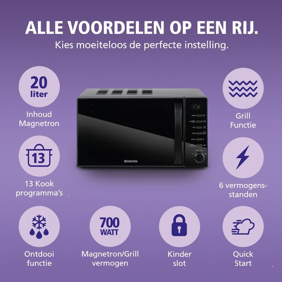 Brabantia BBEK1145DG Magnetron Grillfunctie 13 automatische kookprogramma’s