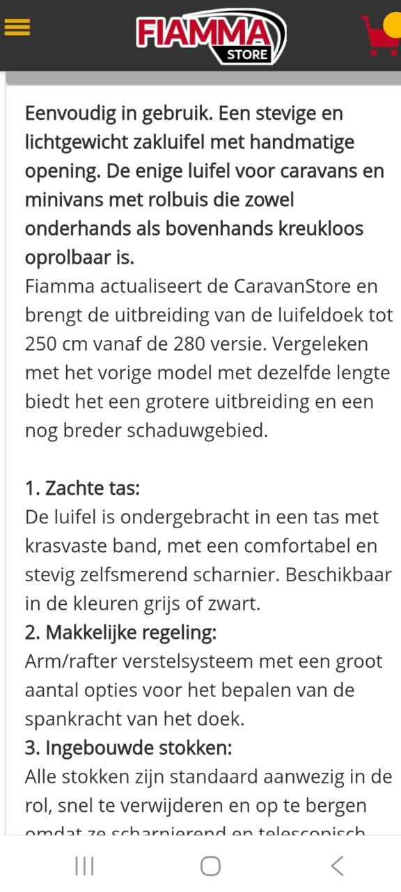Caravan etuiluifel merk Fiamma lengte 310 m