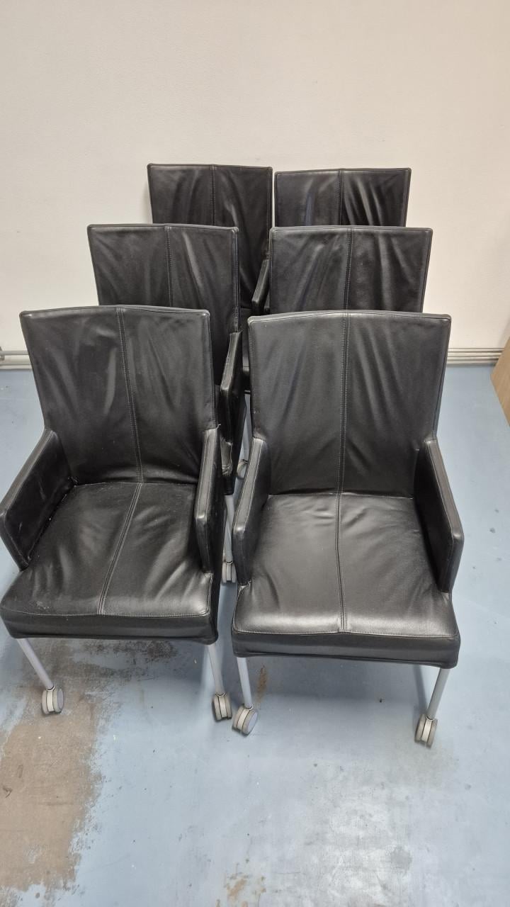 Eetkamer stoelen  zwart leer: prijs voor 6 stuks