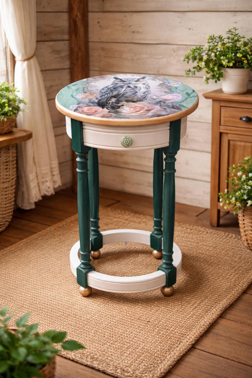 Uniek Tafeltje met decoupage uil