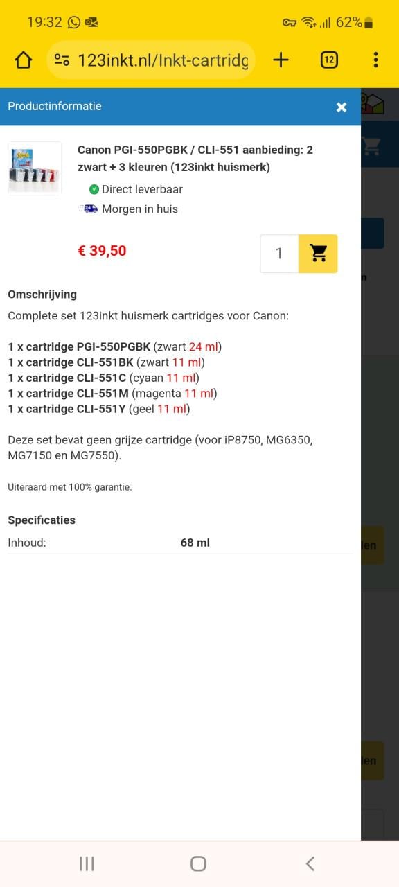 Nieuwe printer cartridges Canon 123inkt inkt inkjet