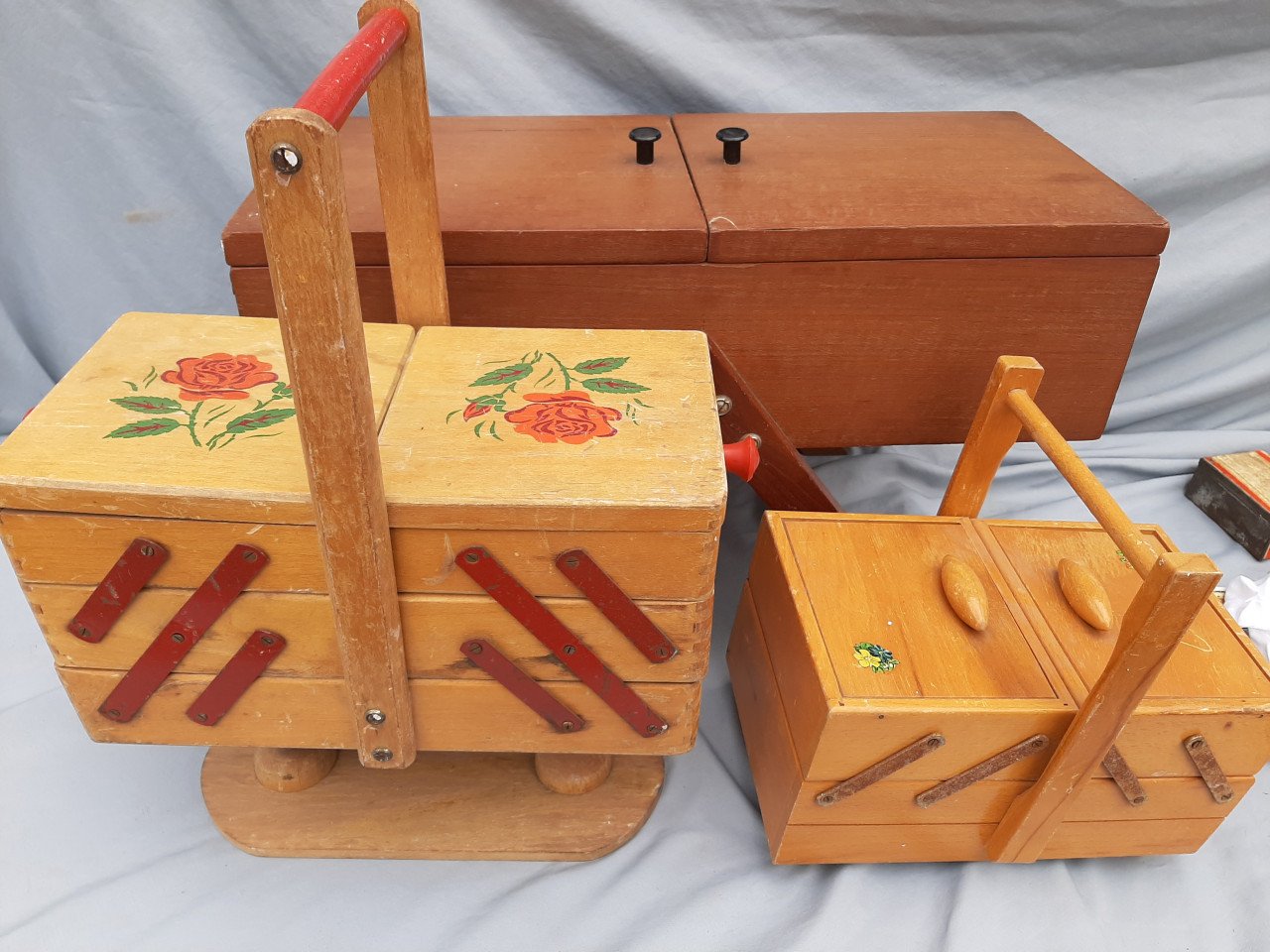 3 oude houten naaidozen