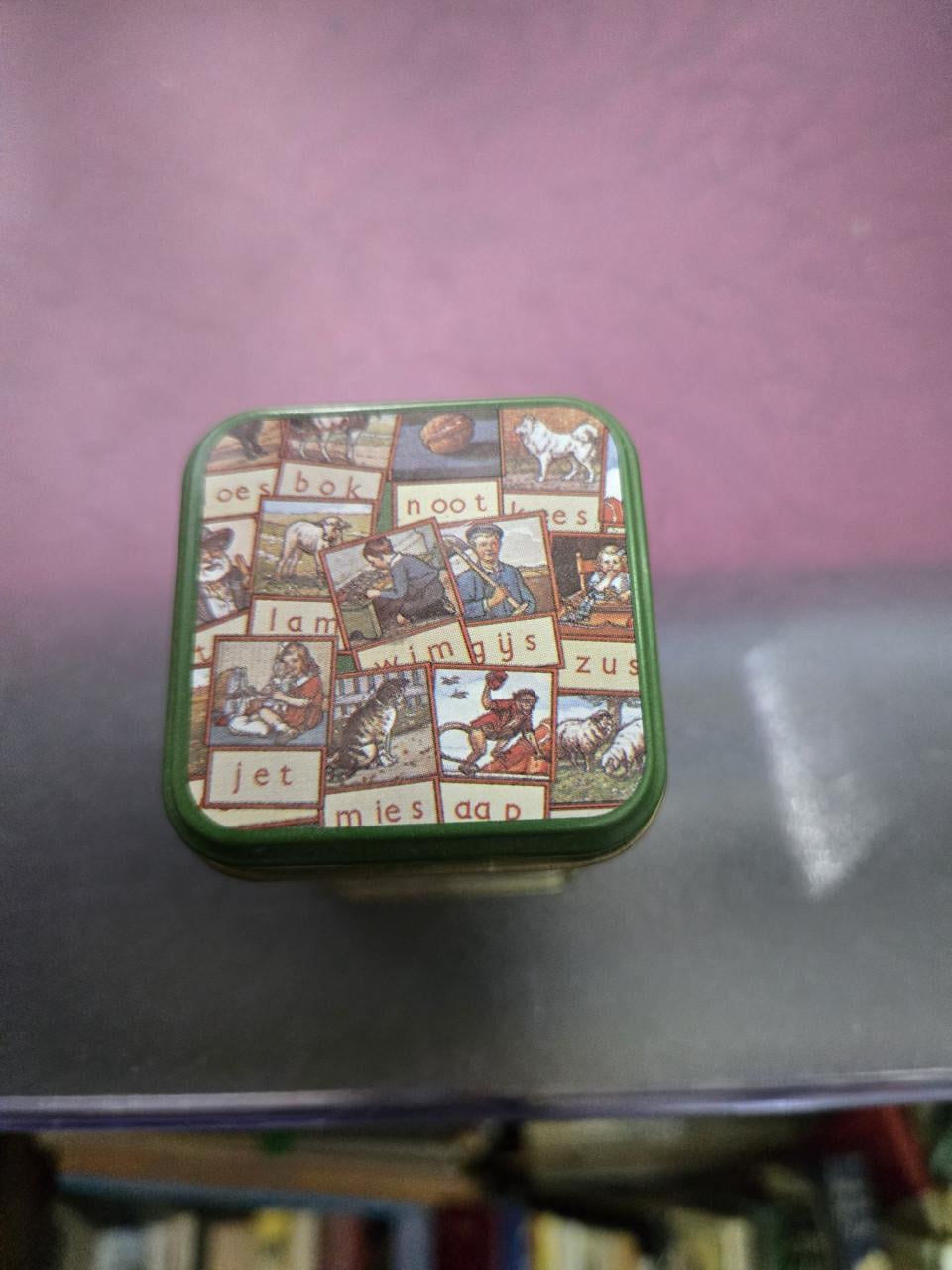 Vintage 'Aap Noot Mies' blikje 4.5x4.5x6.5 cm