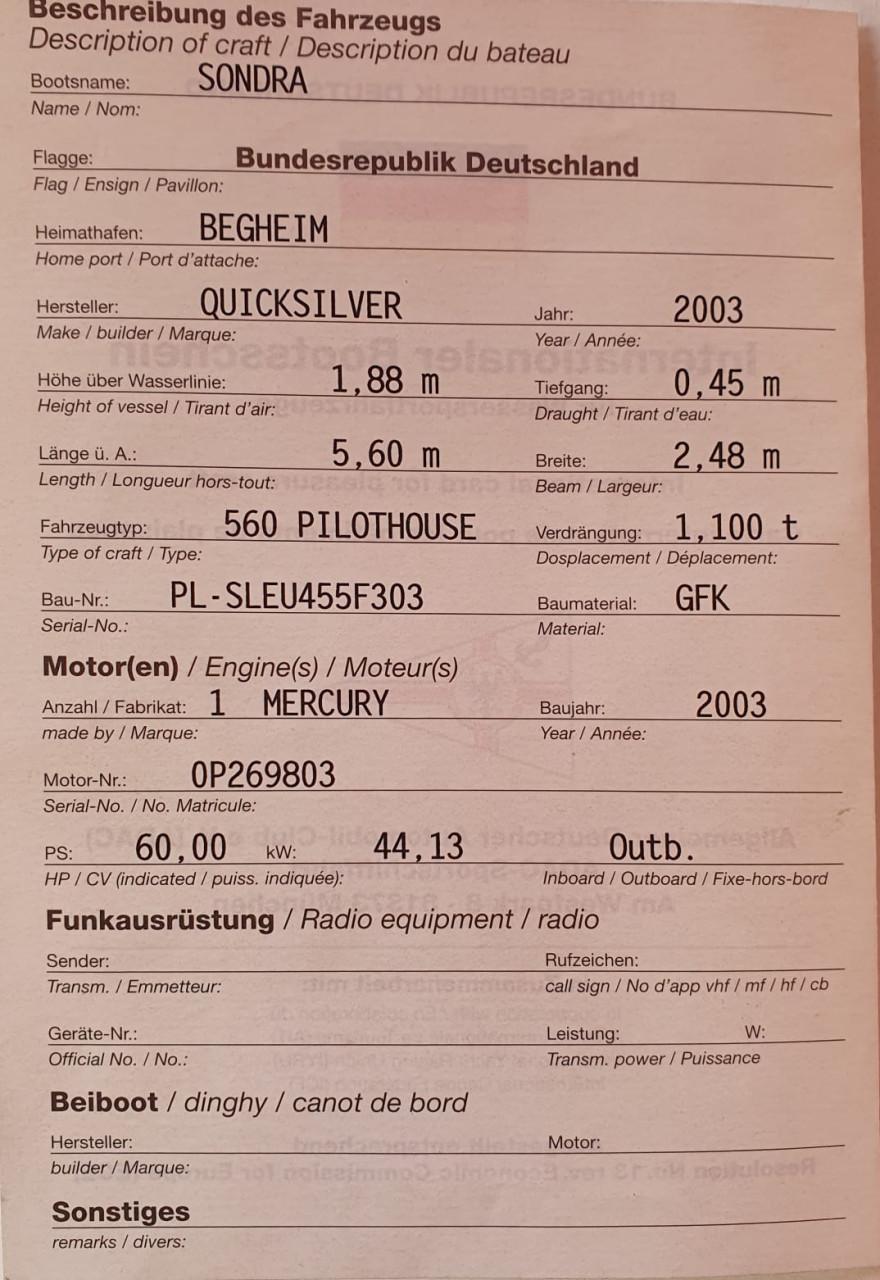 Quicksilver pilothouse 560 met 60 pk mercury + trailer bouwjaar 2003
