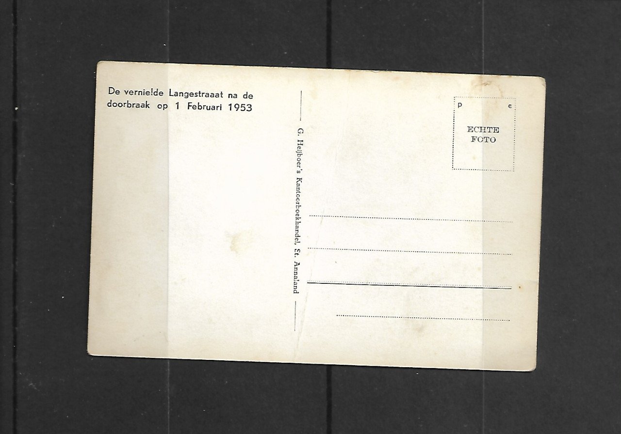 Ansichtkaart A 131  ramp  1 Februari 1953 Langestraat  doorbraak