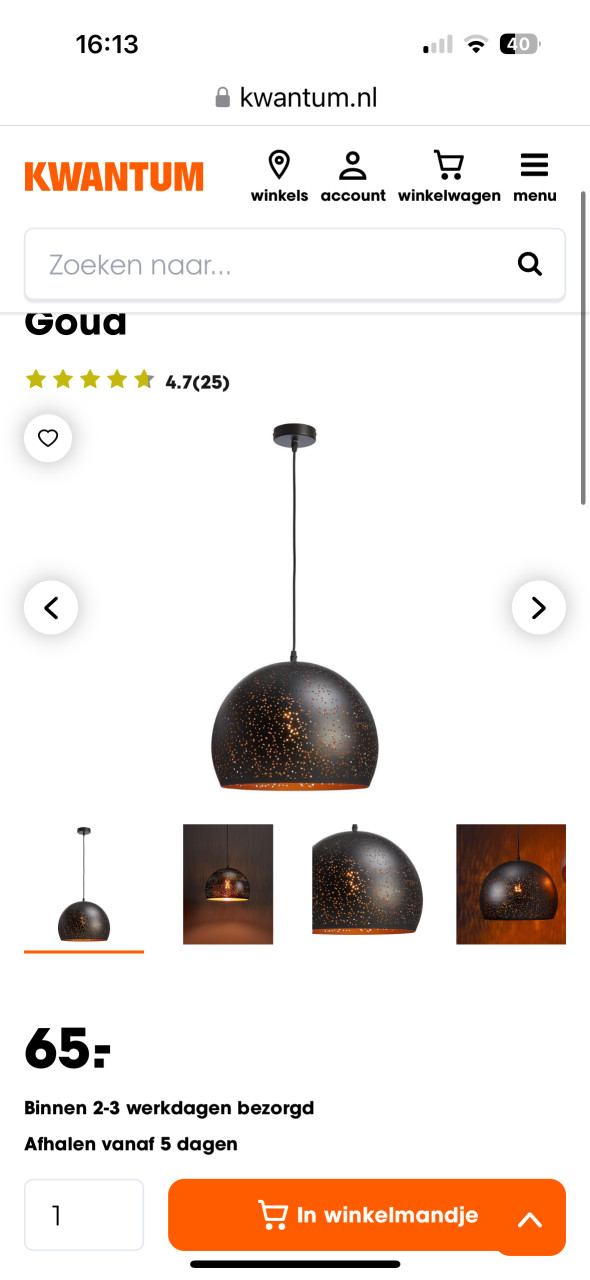 Hanglamp Gemino Zwart Goud