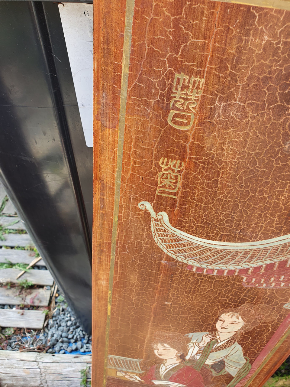Antieke chinese houten plank, handgeschilderd in mooie staat...