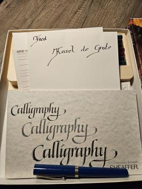 Zgan groot Sheaffer Calligraphy set in nette complete staat