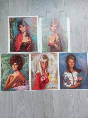 Set van 5 vintage Louis Shabner glamour prints - jaren 60/70