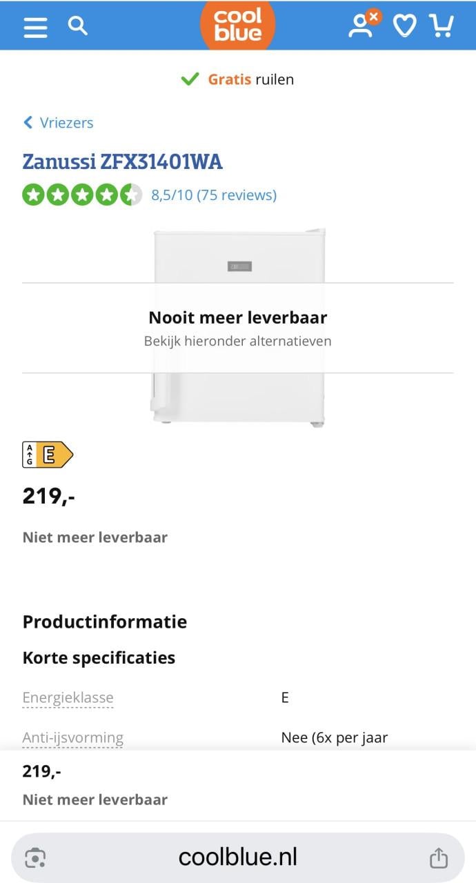 Tafelmodel/mini / camping Vriezer als nieuw energielabel A++
