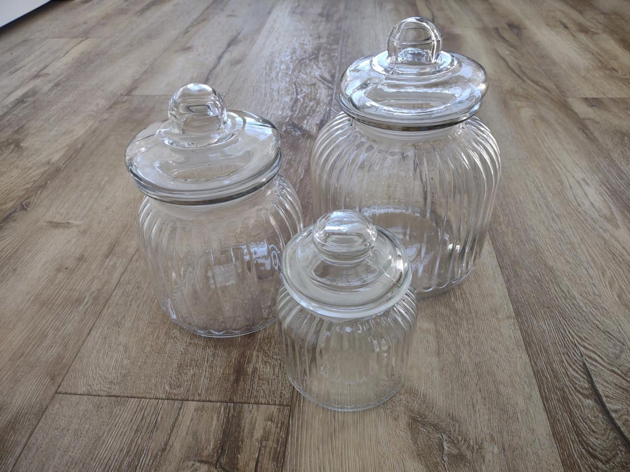 Luxe set glazen weckpotten, stolpen met deksel, koekjespot