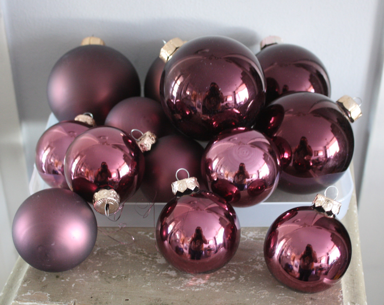Set van 14 gazen kerstbalen verschillende grotes