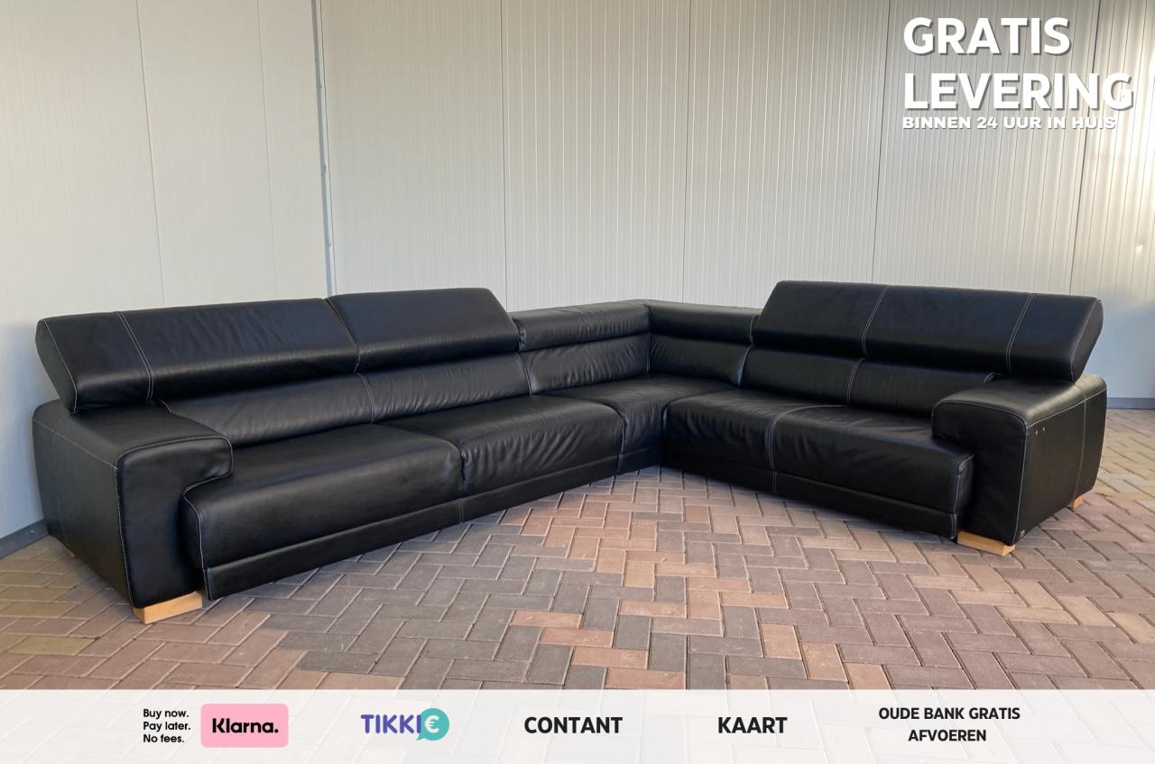Callia Italia Zwart Leren Hoekbank – Gratis Levering NL & BE