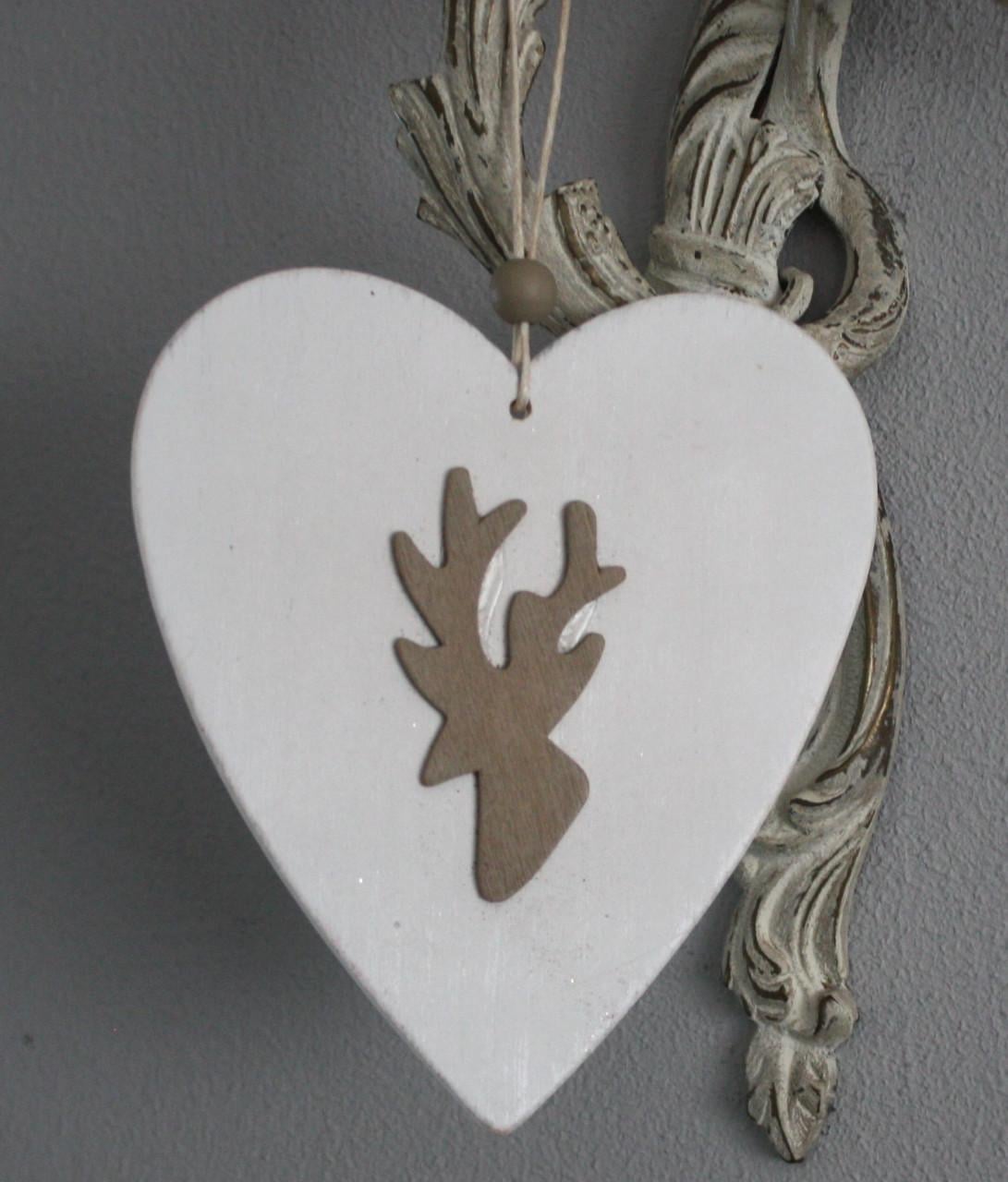 Houten kerst hanger hart met eland hoofd