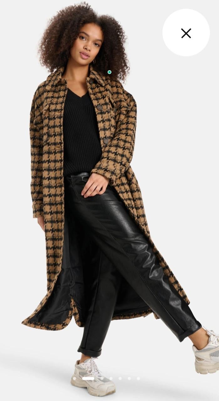 Eksept van Shoeby camel/zwarte pied de poule winterjas Maat L