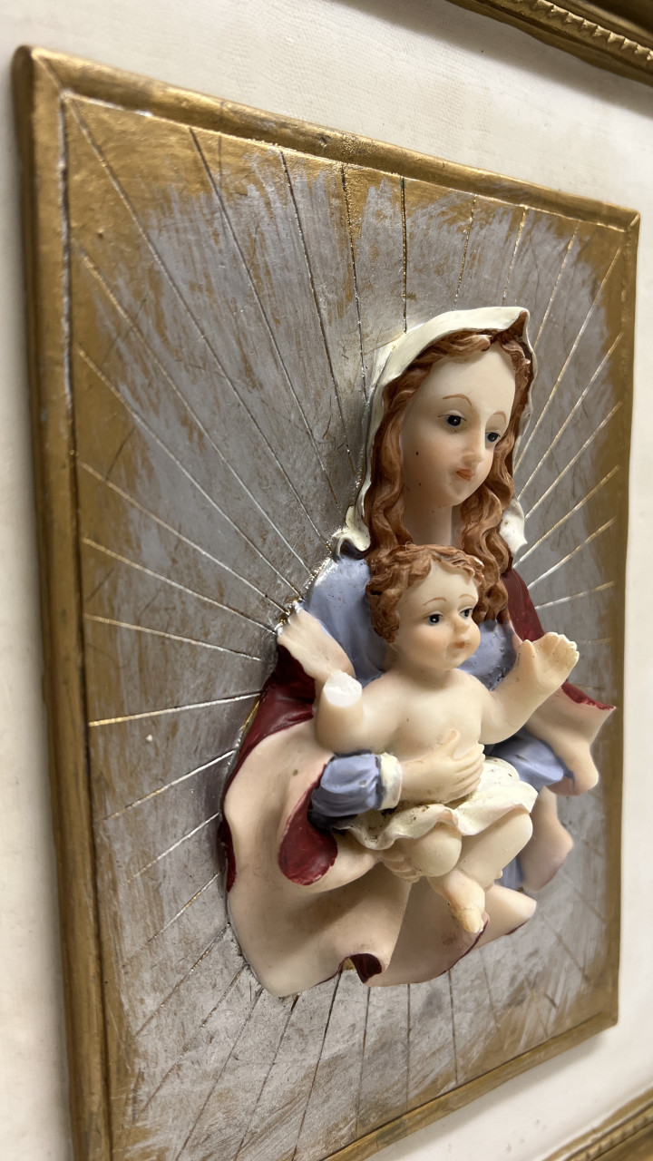 Wandbord ornament Maria en Jezus reliëf 23x28