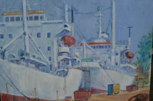 'Schepen aan de kade' gesigneerd H.C.D. Glerum (Vlissingen)