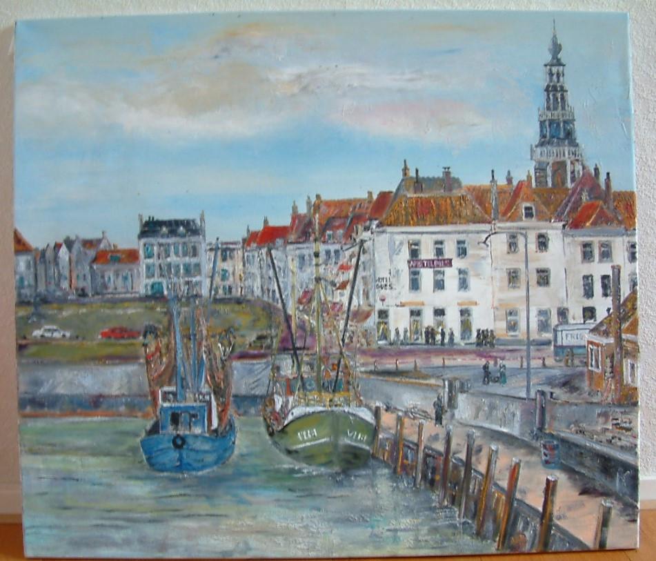 Abraham Caljouw  sr  Veere de molen nat in nat olie verf op doek