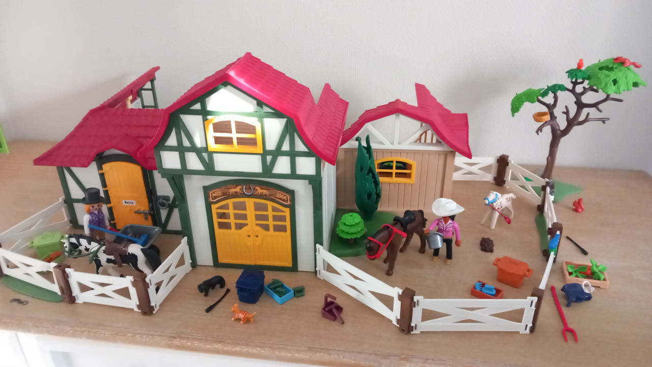Playmobil manege met weide/boxen(6926) en wasplaats(6929)