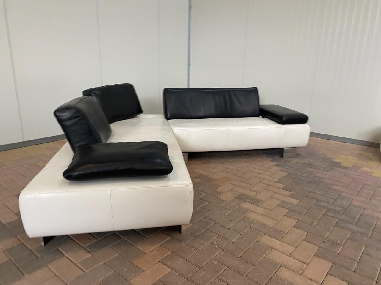 Montèl Witte Leren Hoekbank met Hocker–Luxe Echt Leer–Gratis Levering