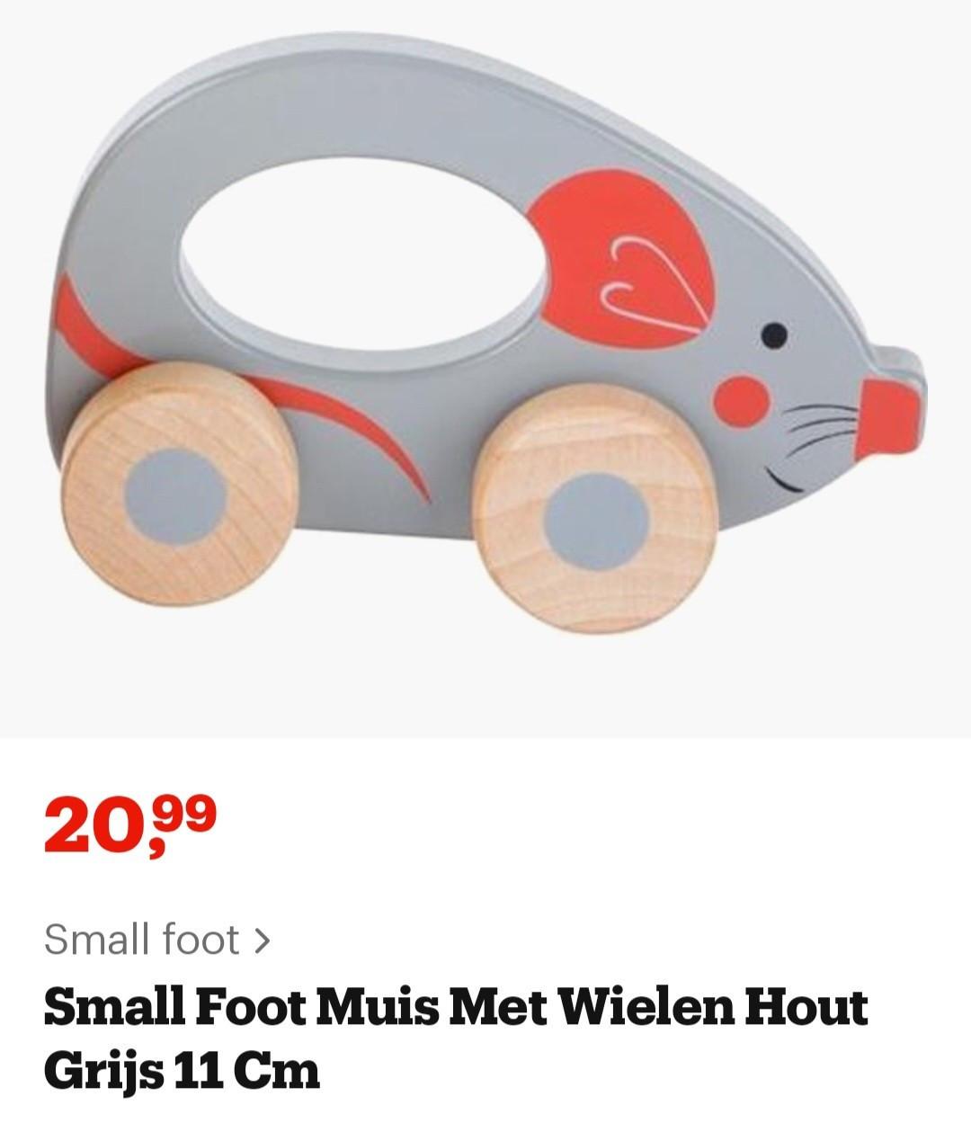 Houten muis op wielen,  stimuleert de fijne motoriek en oog-handcoördinatie