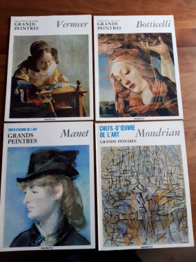 Kunstboeken beroemde schilders Vermeer, Botticelli, Manet en Mondriaan