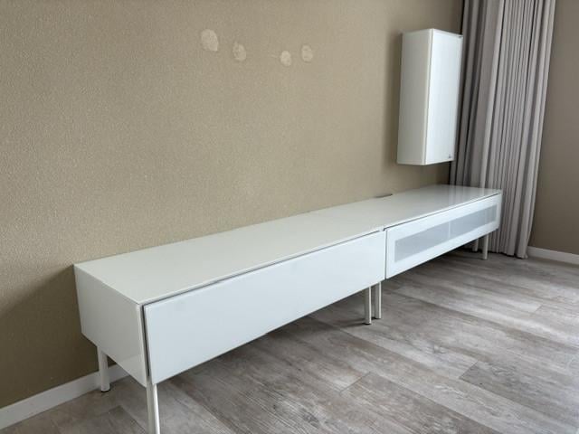 Tv meubel 3-delig wit hout en wit glas