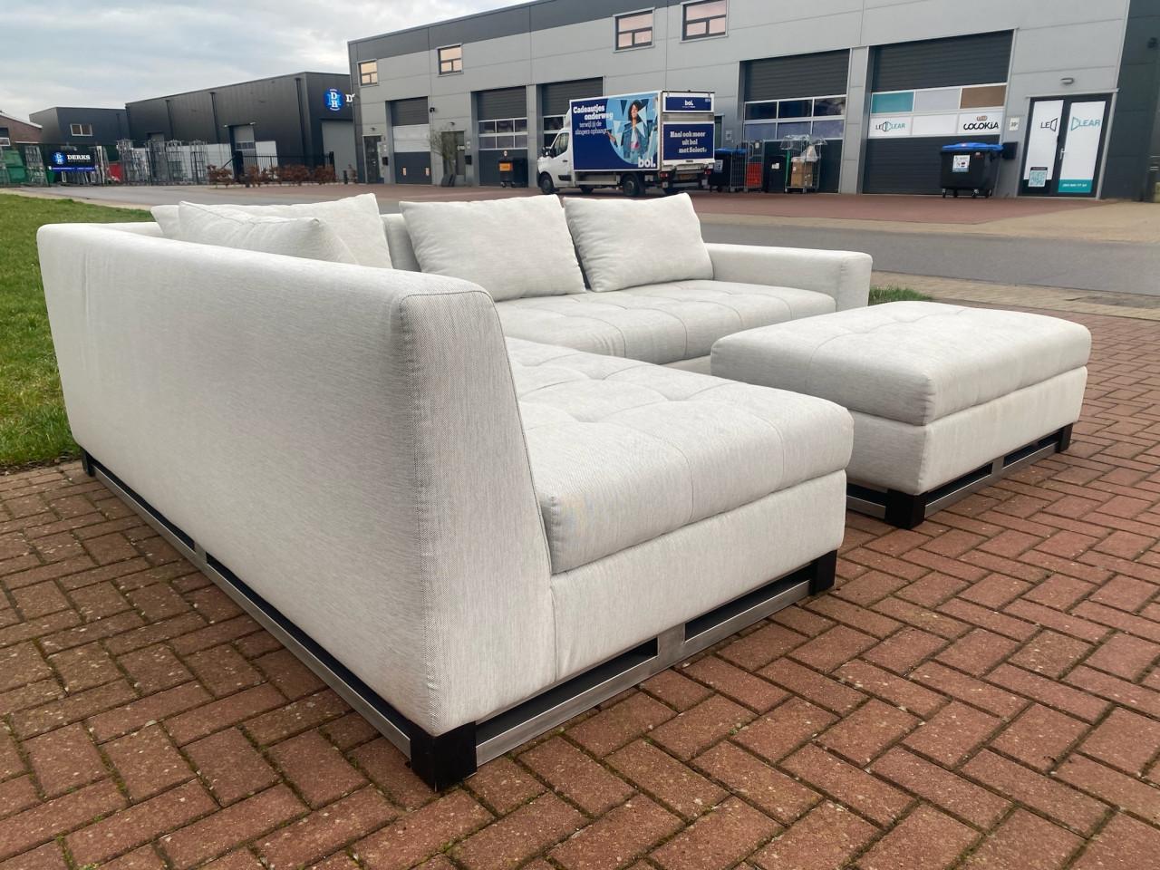 Grijze Stoffen Hoekbank met Hocker – Modern Design – Gratis Levering NL